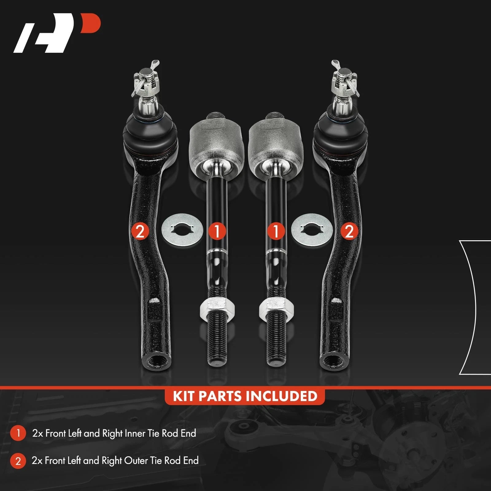 Set of 4 Front Inner & Outer Tie Rod Ends for Ford Ranger (2020–2023)