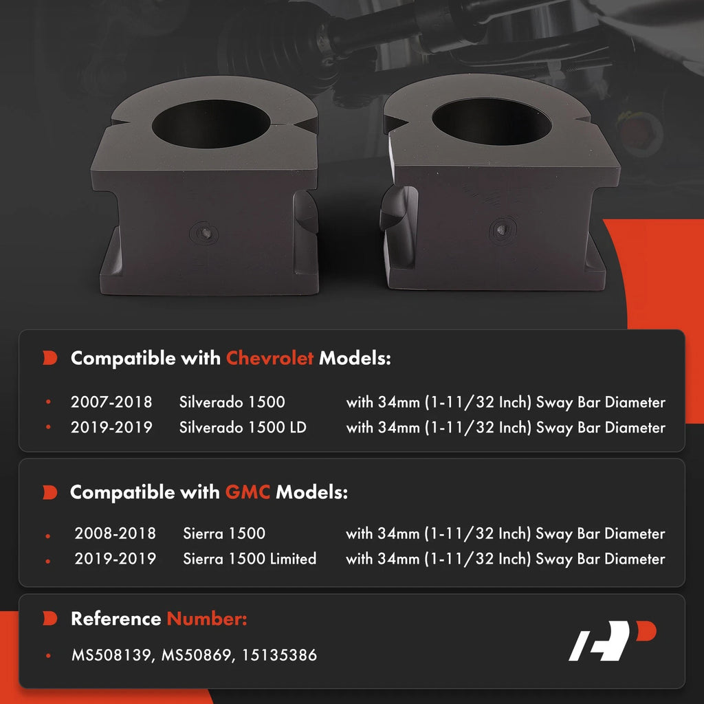 2X Front Sway Bar Bushing Kit for Chevy Silverado 1500 (2007-2018)