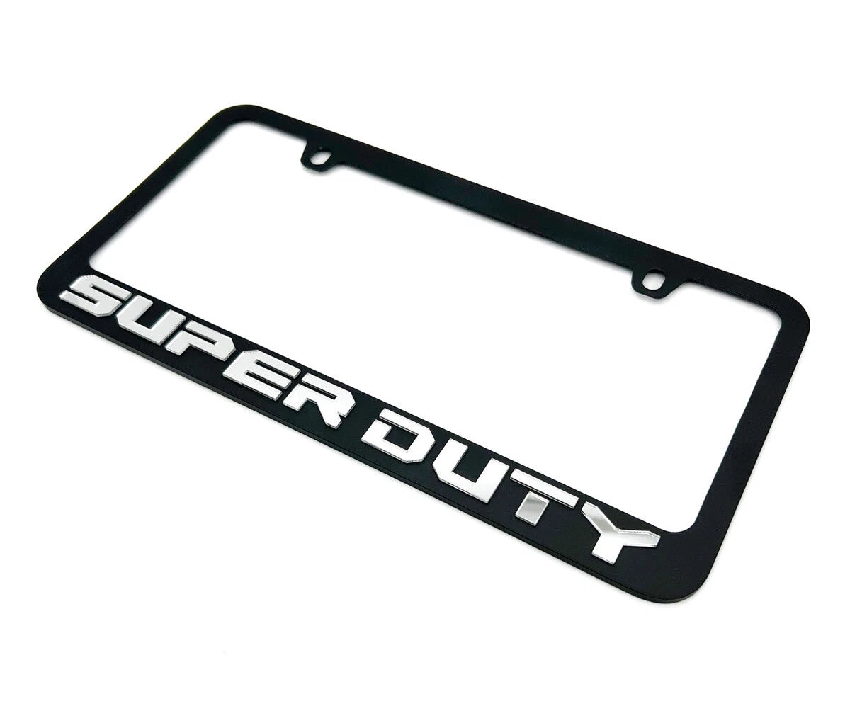 Matte Black License Plate Frame w Large Chrome 3D Ford Super Duty Logo (OEM)