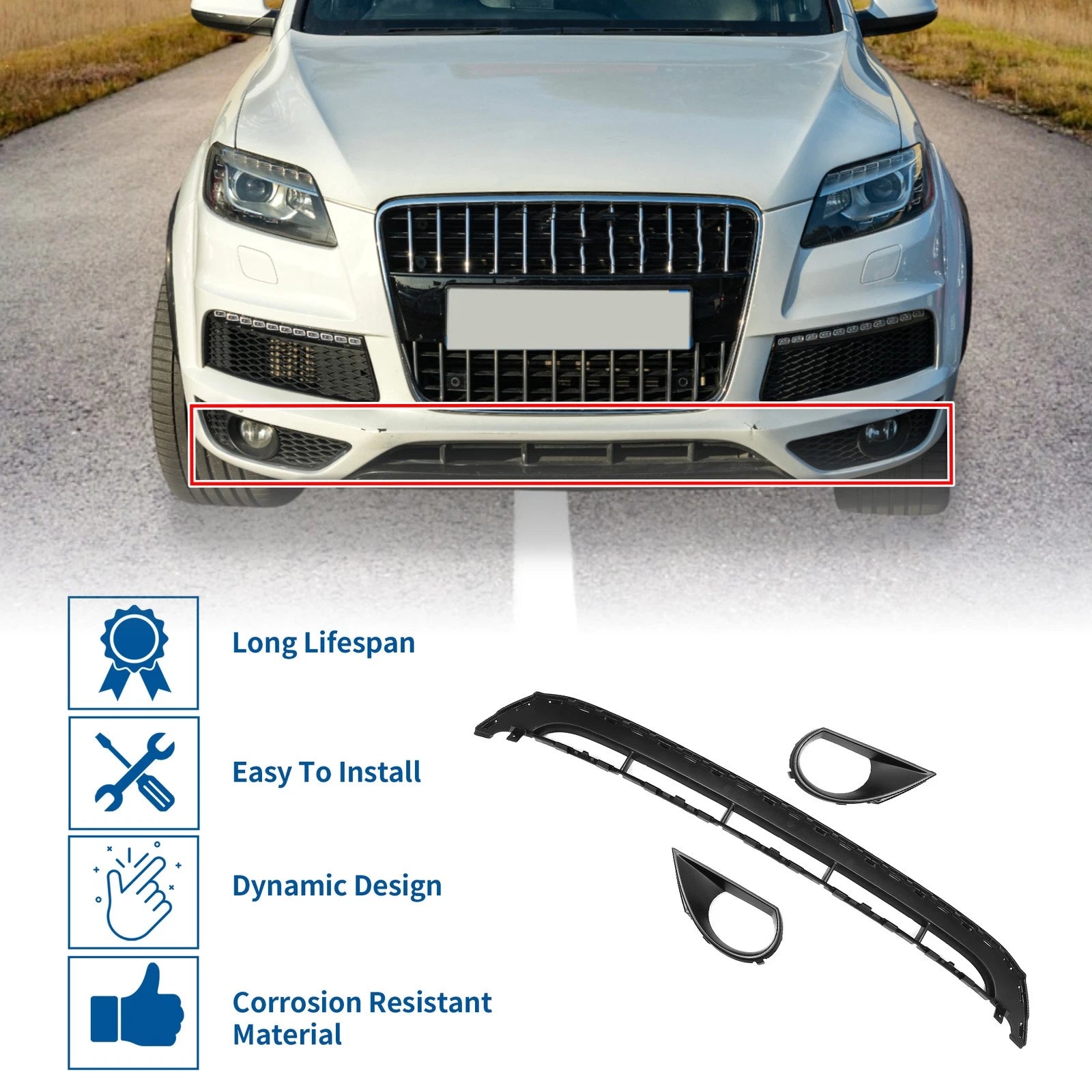 Set of 1 Front Lower Hood Bumper Grille for Audi Q7 (2010–2015) Black