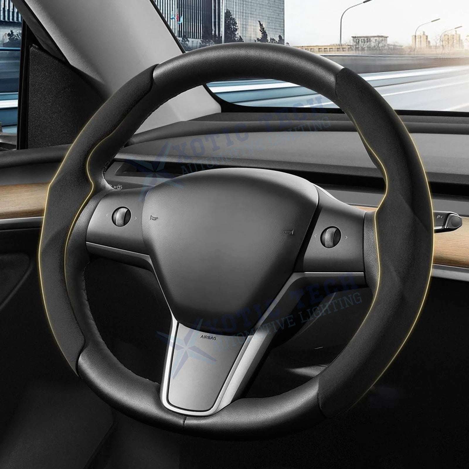 2x Black Flocking Non-Slip Steering Wheel Cover for Tesla Model 3/Y (2017–2023)