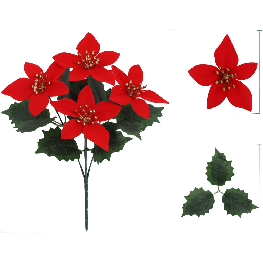 Natural Looking Poinsettia Silk Flower Arrangement for Festive Table Decor
