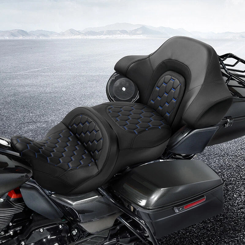 Driver Passenger Seat Backrest for Harley Electra Tri Glide (2014–2023) Black Blue
