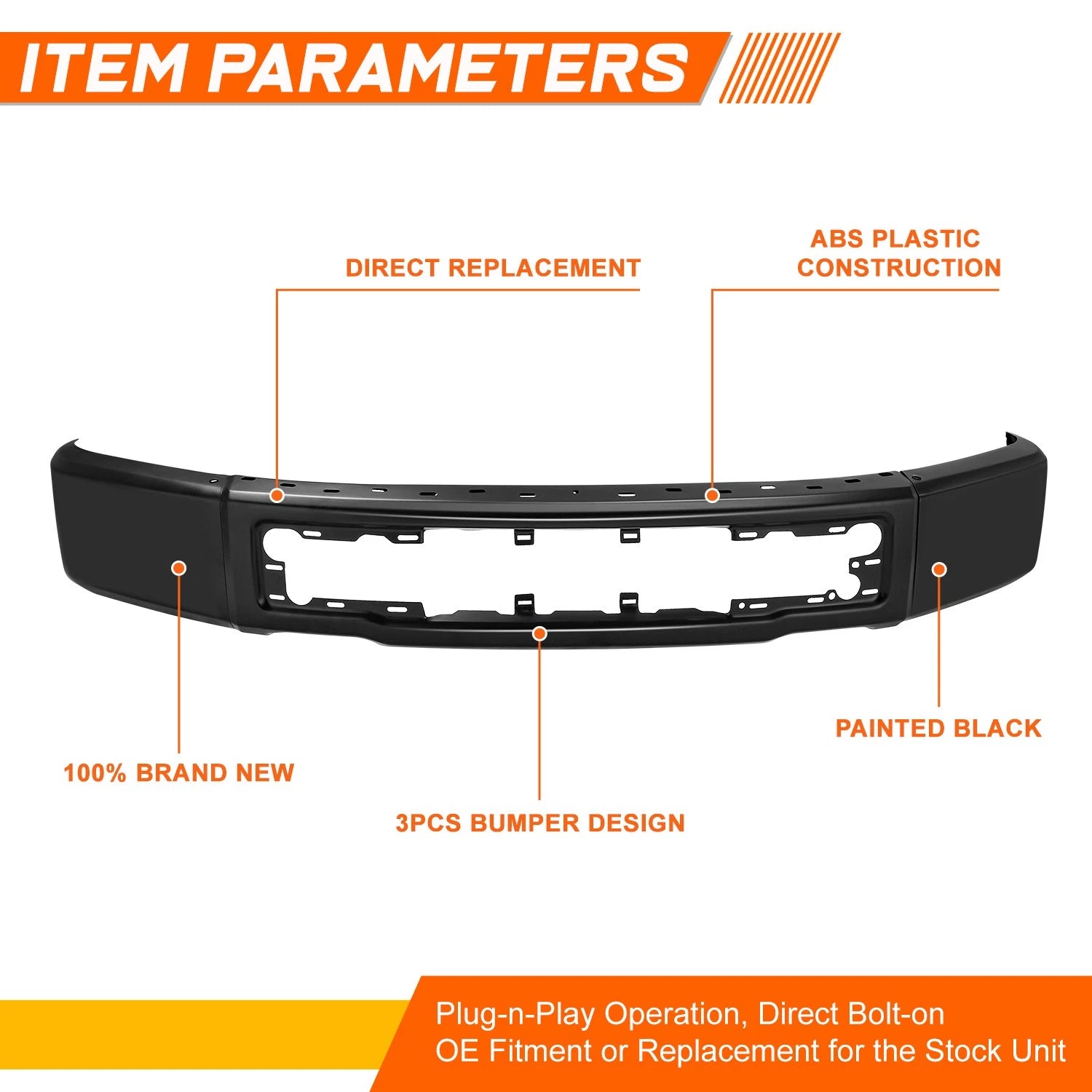 Front Bumper Face Bar for Ford F150 (2015–2017) Black Factory Style