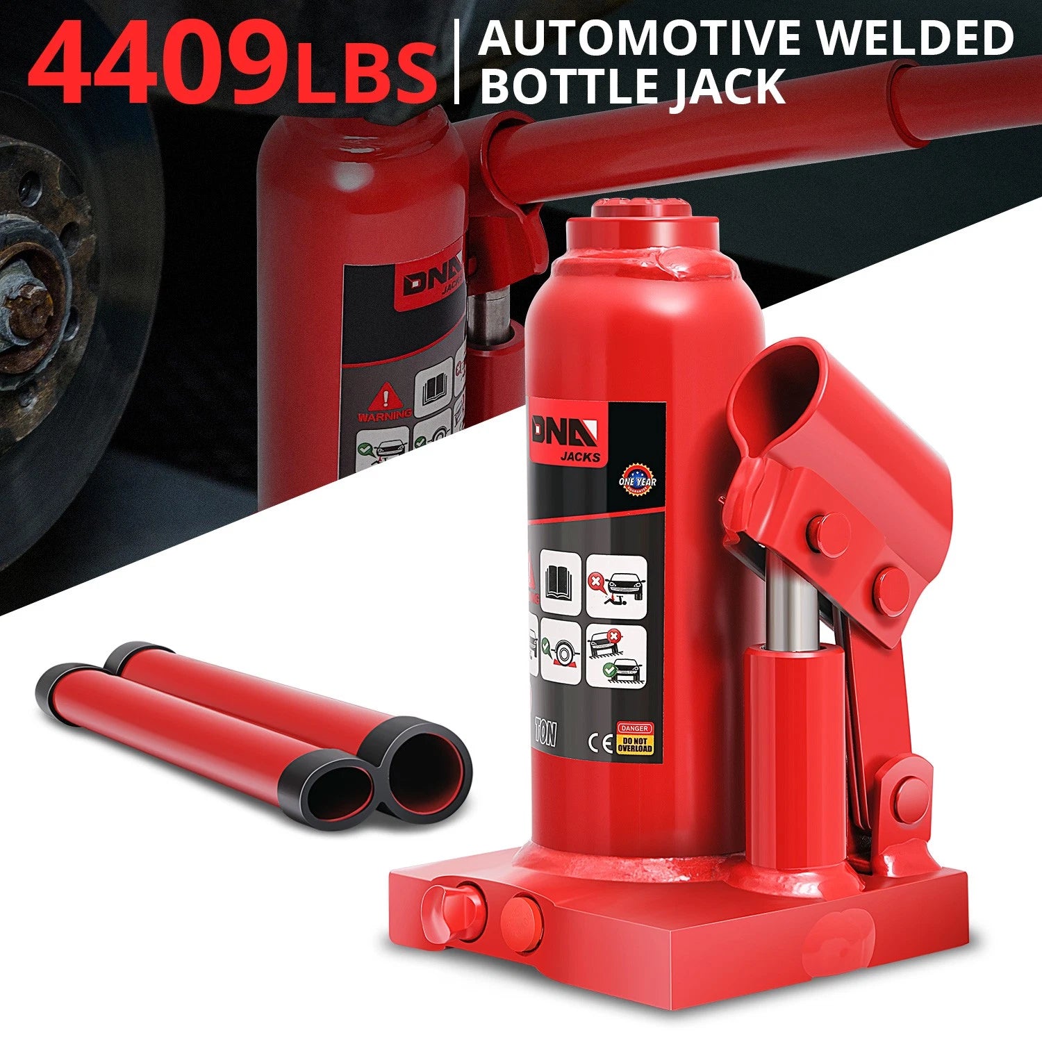 2 Ton Red 11.8" Manual Hydraulic Bottle Jack for Auto Repair