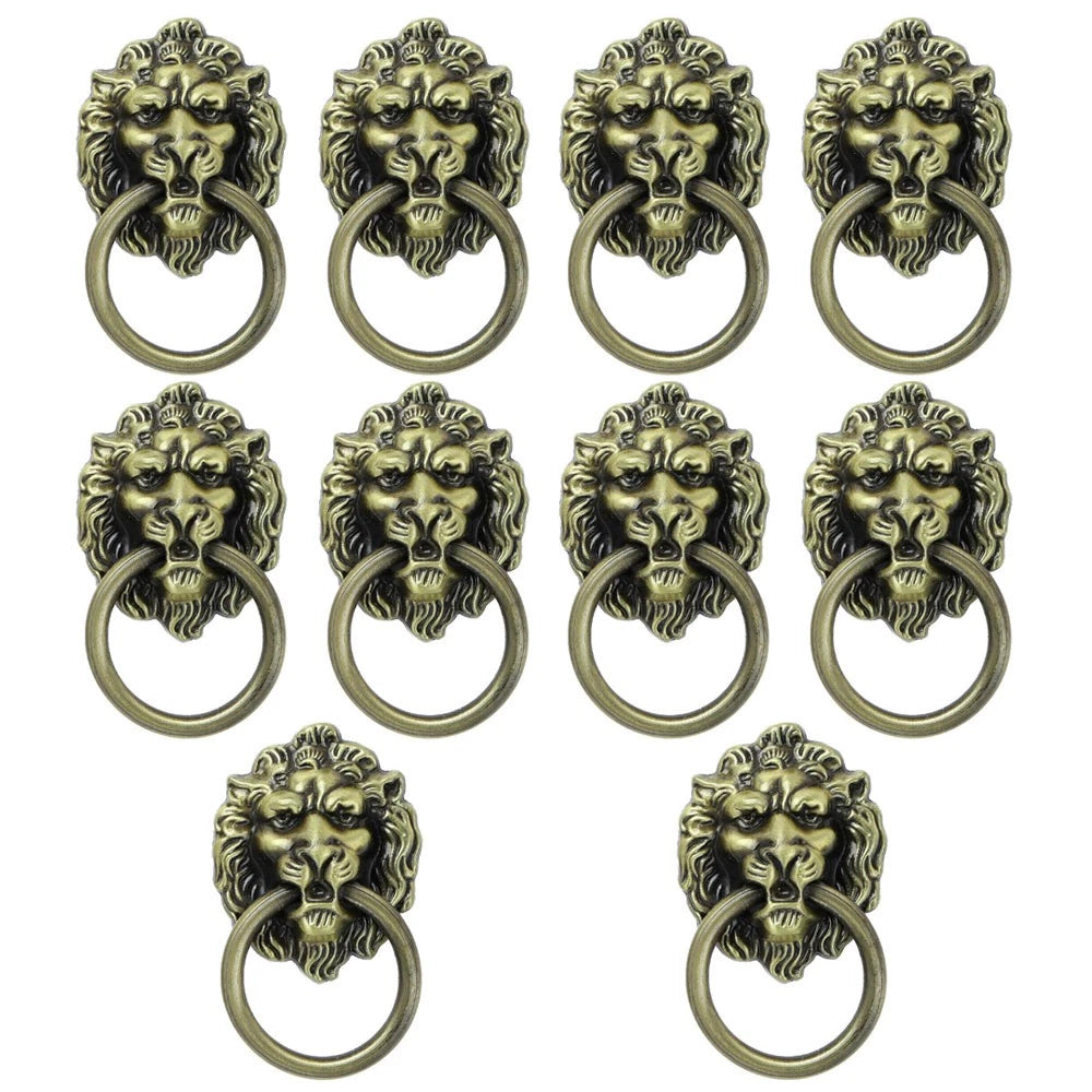 10X Vintage Lion Head Pull Handle Ring Knob for Cabinet Drawer (Antique)