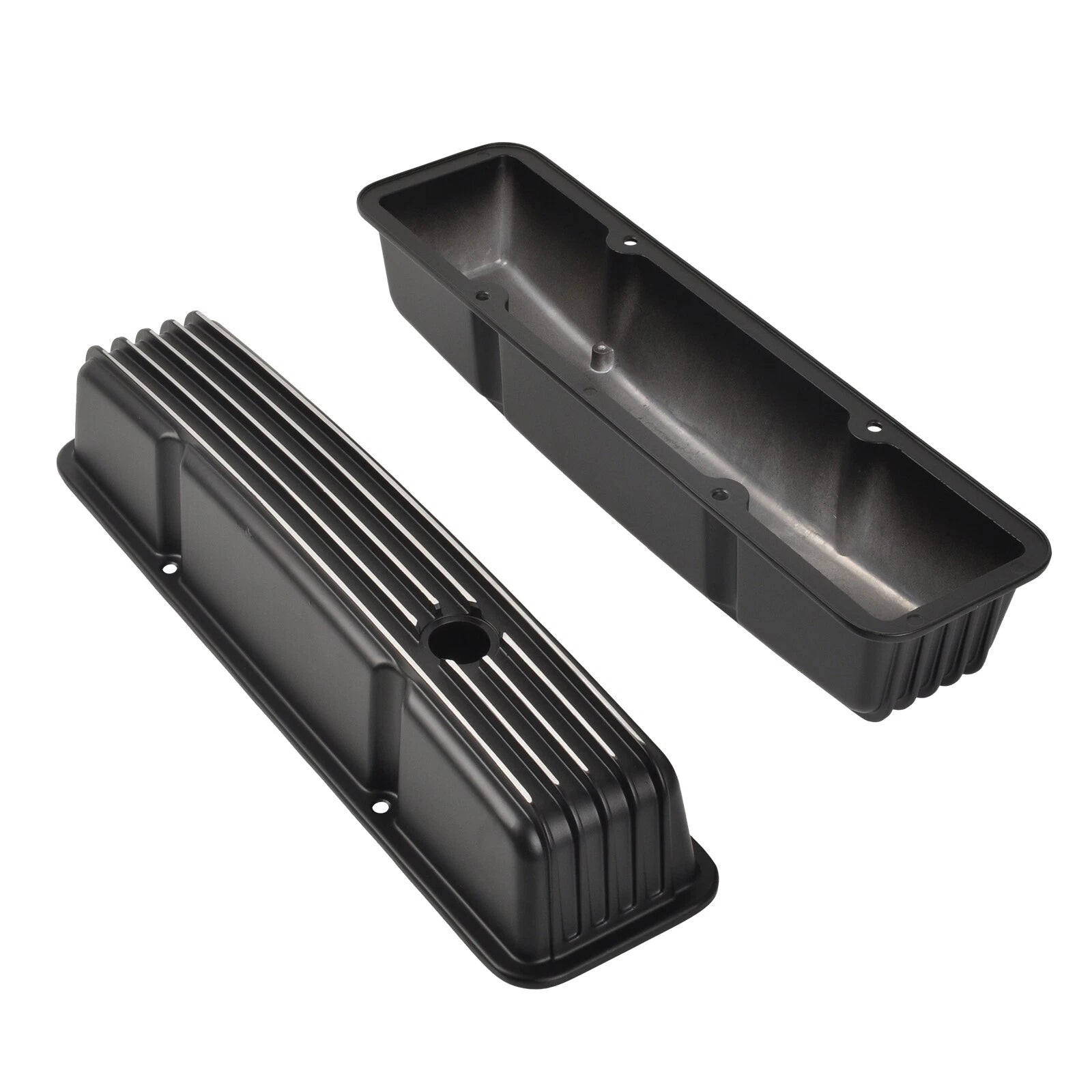 Black Finned Aluminum Tall Valve Covers for Small Block Chevy 327 350 400 (1958–1986)