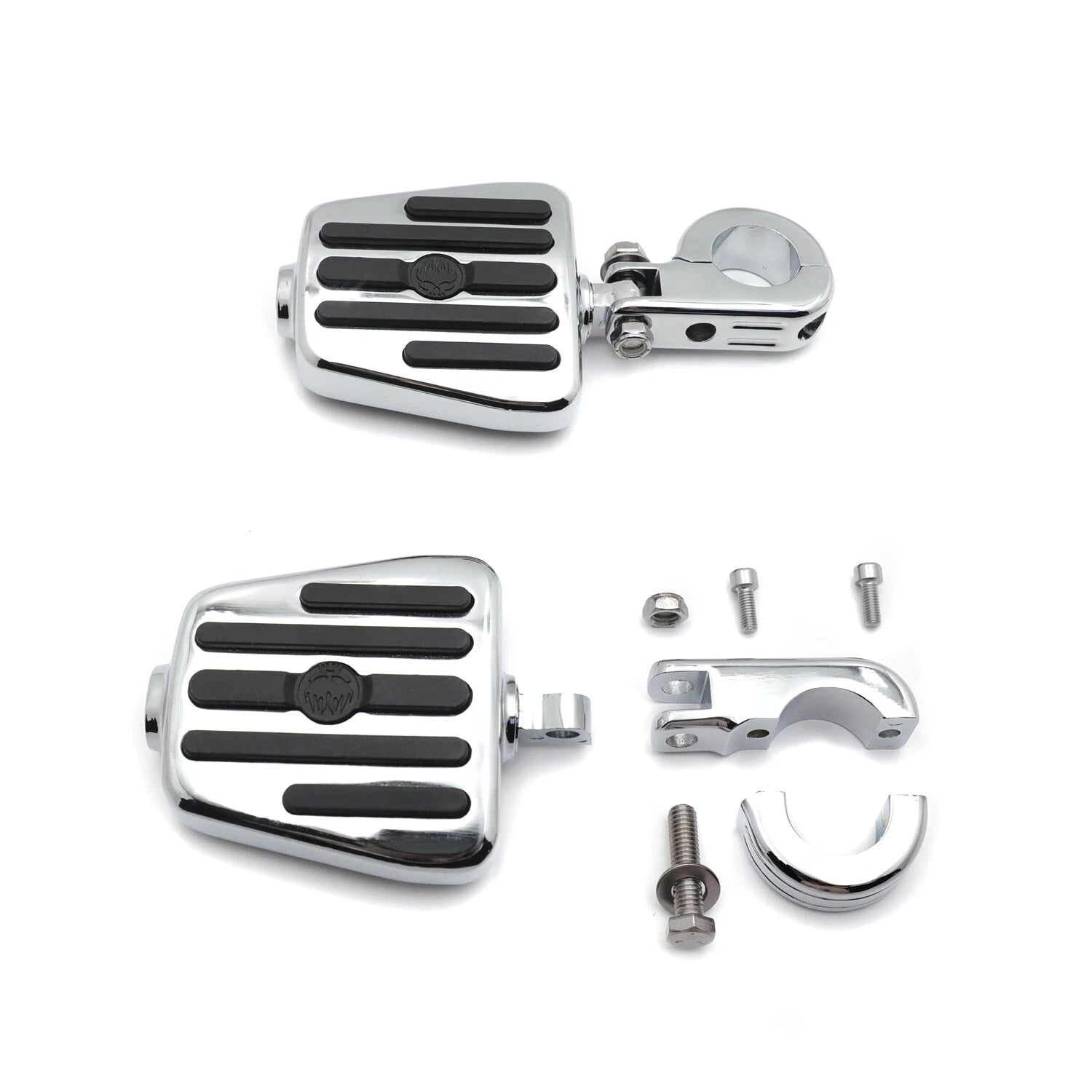 1.25" Furious Flame Skull Foot Peg P-Clamp Kit for Harley Sportster