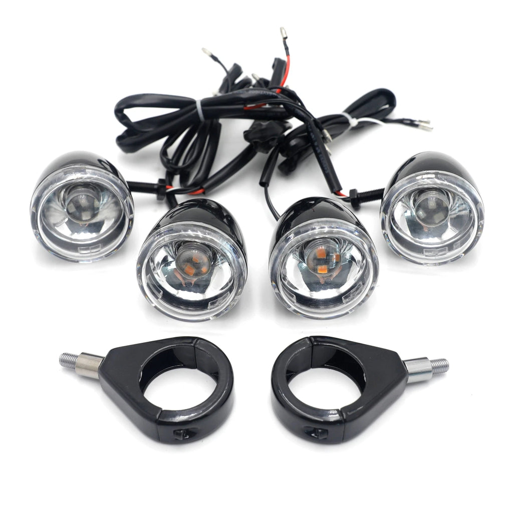 Motorcycle Turn Signals Kit for Harley Davidson (LED, 41mm, Clear Lens, Black)