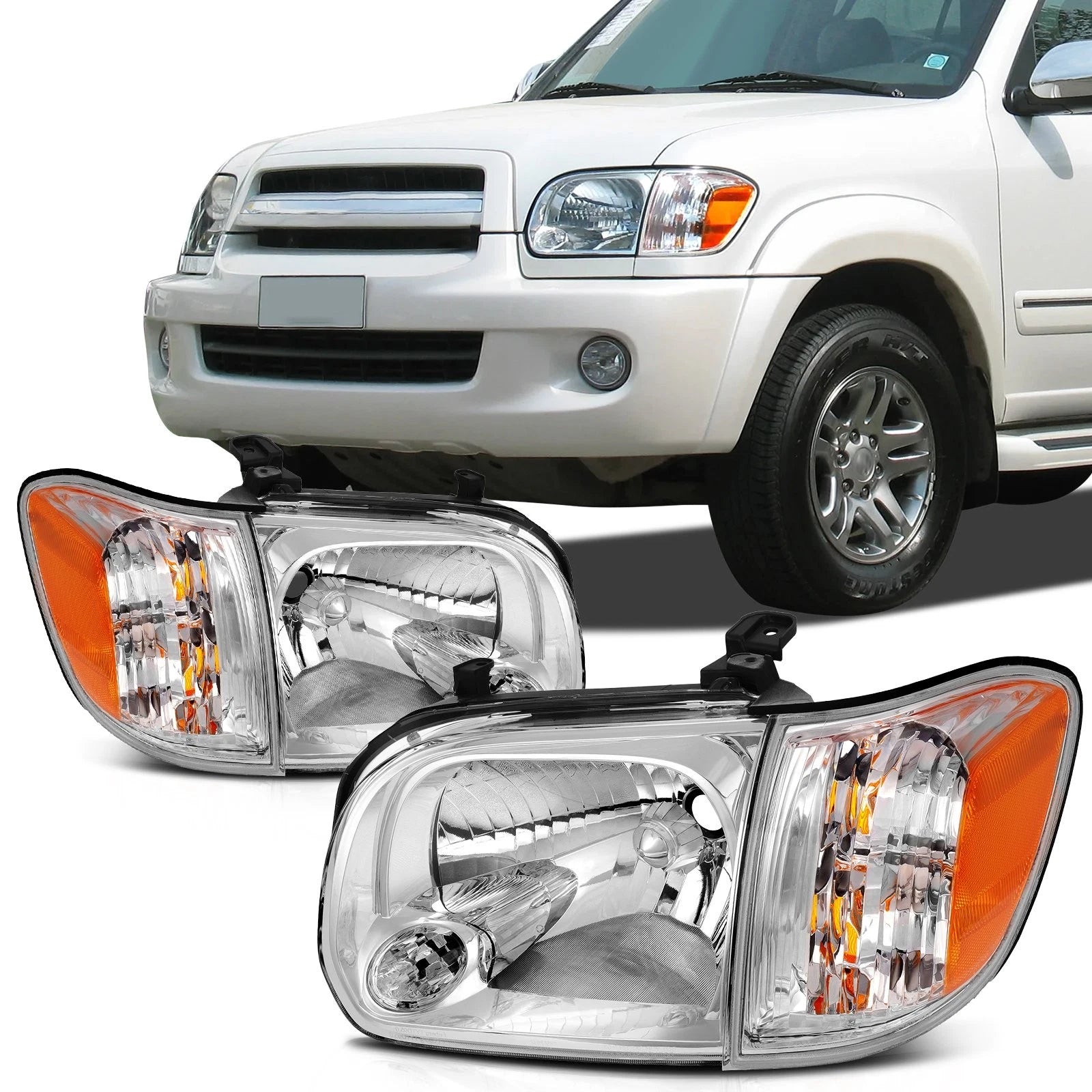 Chrome Headlights Pair for Toyota Tundra Sequoia (2005–2007)