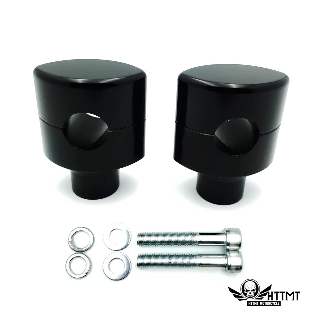 2" Black Billet Risers & 1" Handlebar Clamps for Harley Dyna Softail Sportster