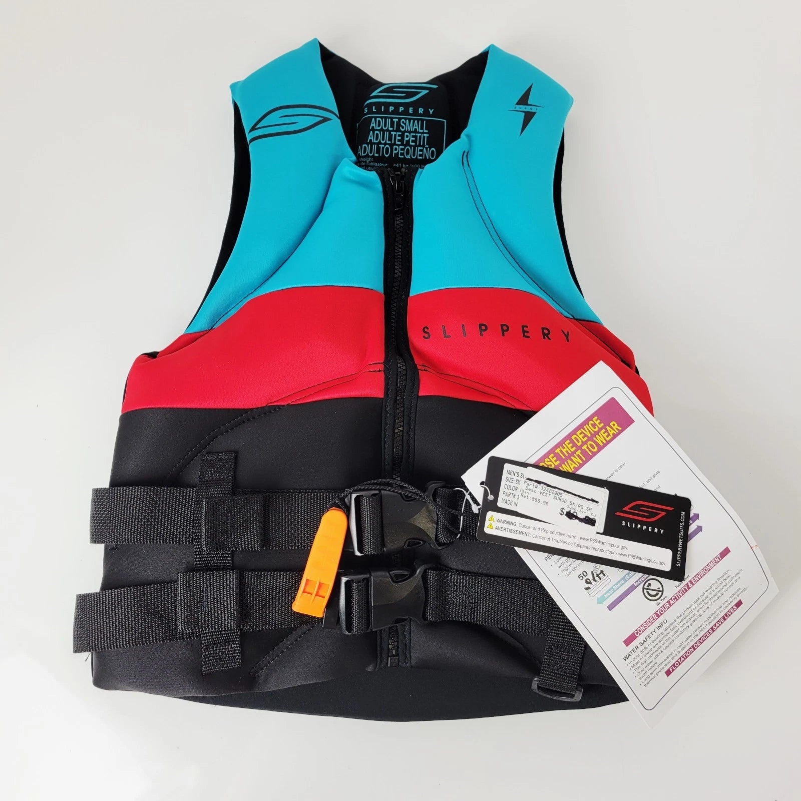 Life Vest for Slippery 21 Surge Neo (Adult Small) - Black/Red/Aqua 3240-0905