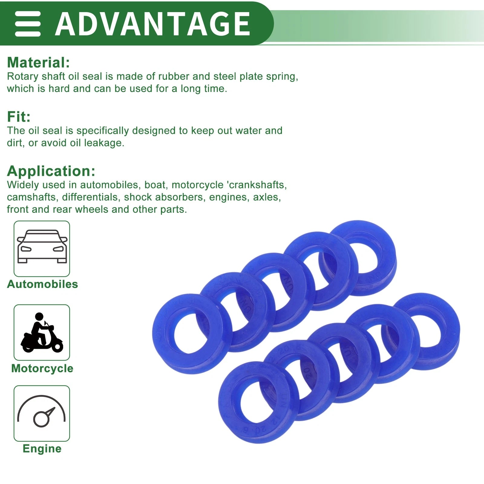 Set of 10 Oil Seal Ring 12x20x6mm for Rotary Shaft (High Pressure)