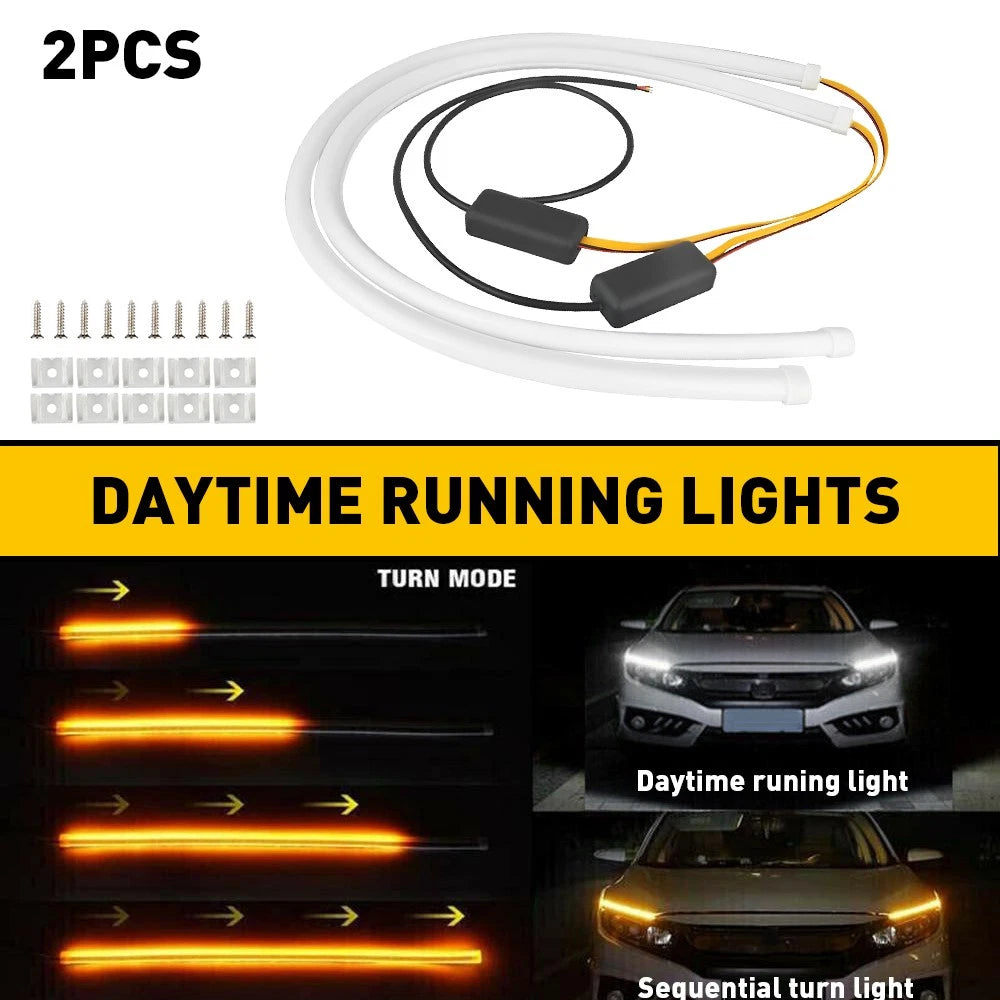 2X 60cm LED Light Strips for Universal Flexible DRL Turn Signal