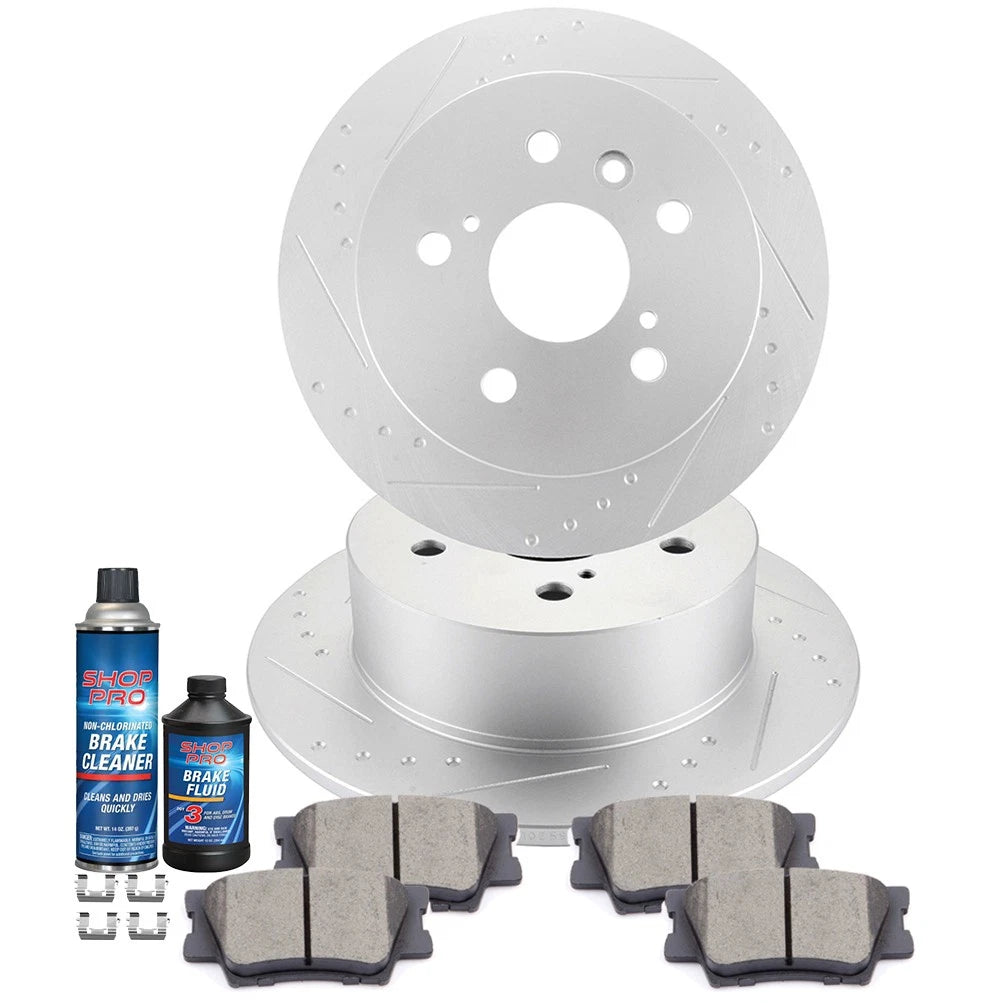 Set of 2 Slotted Rear Brake Rotors with Ceramic Pads for Toyota Avalon