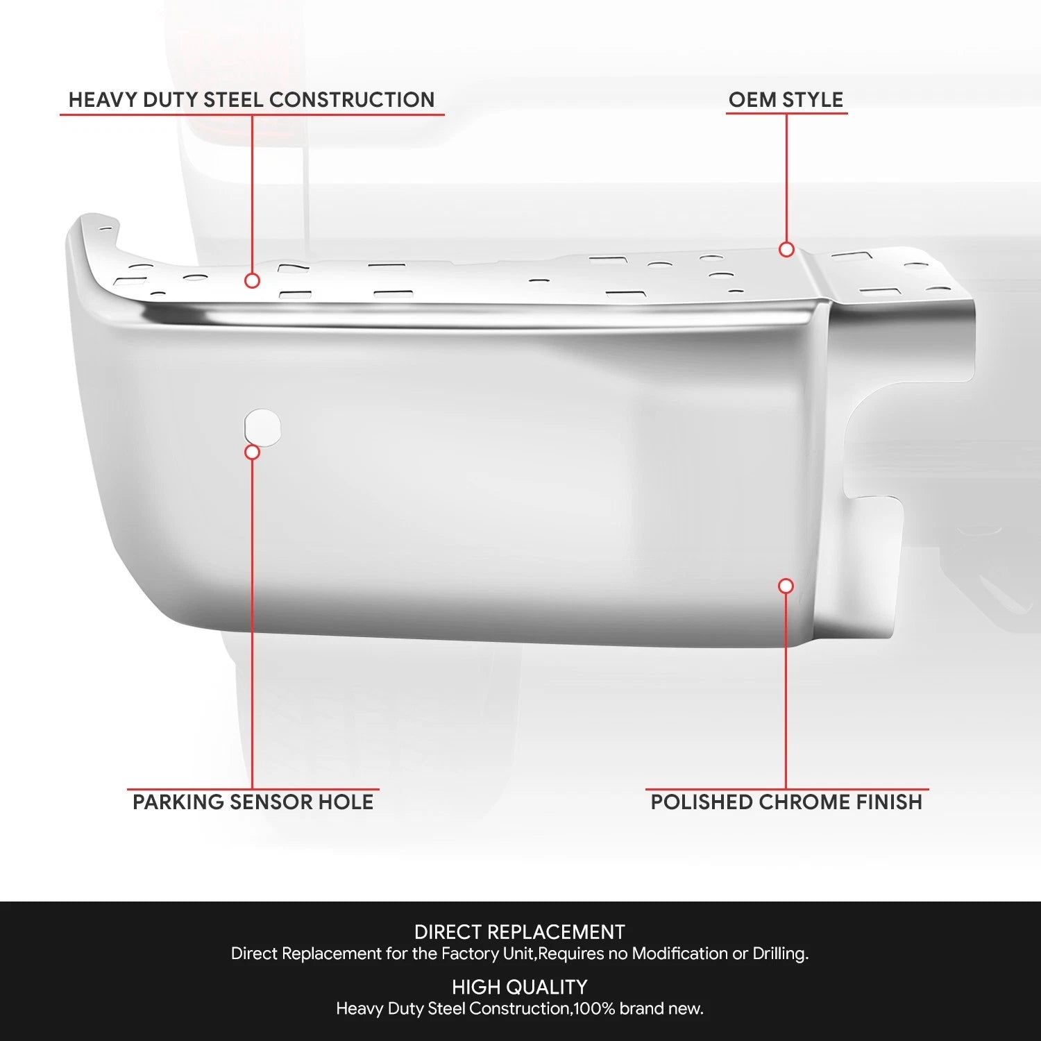 Left Side Chrome Rear Bumper End Cap for Toyota Tundra (2014–2021)