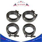 Set of 4 Stainless Steel V-Band Flanges and Clamps for Turbo Exhaust Downpipes