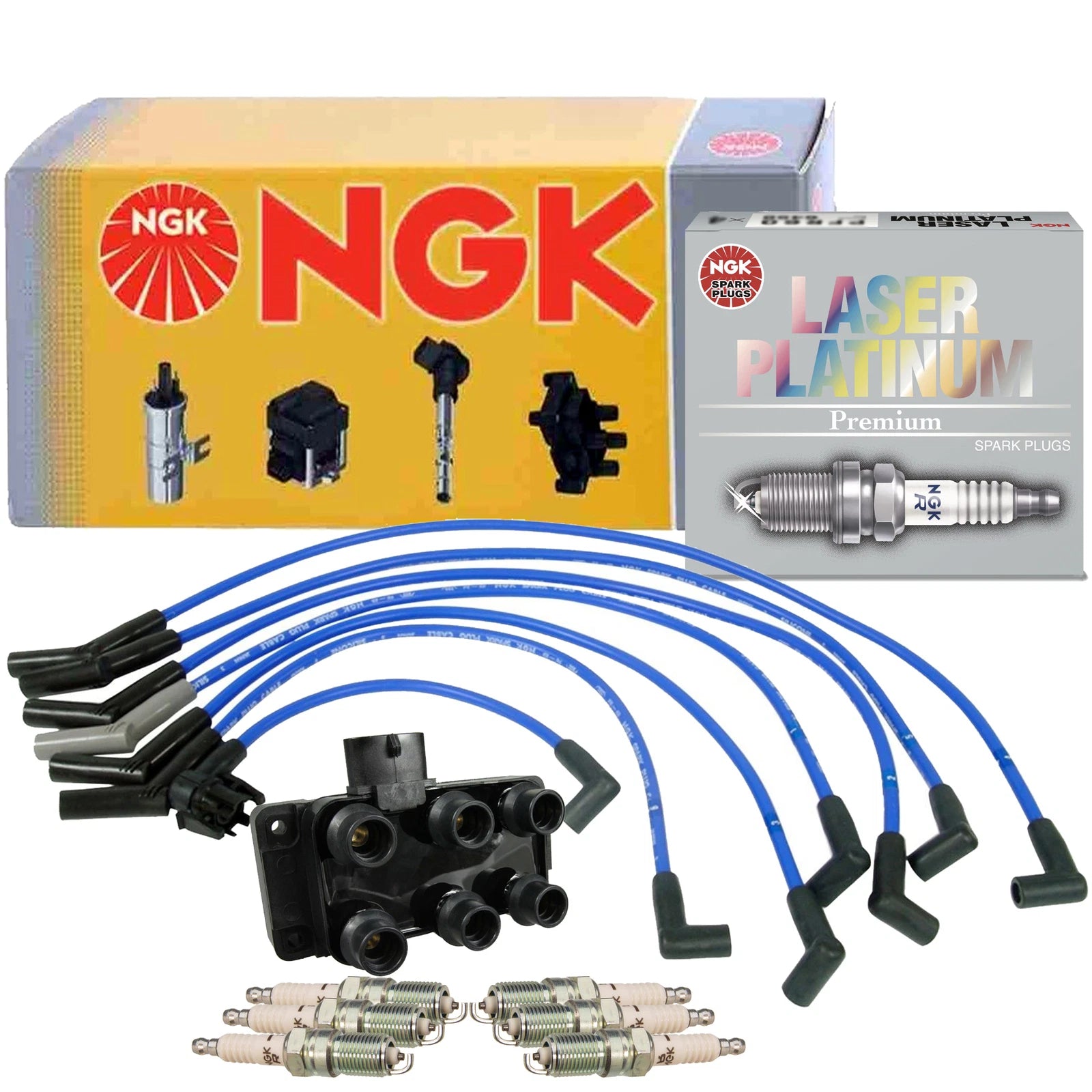 NGK DIS Ignition Coil Wires & 6 Laser Platinum Spark Plugs for Mazda B3000 (1994–2006)