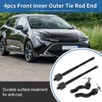 Set of 4 Front Inner Outer Tie Rod End Links for Toyota RAV4, Scion TC