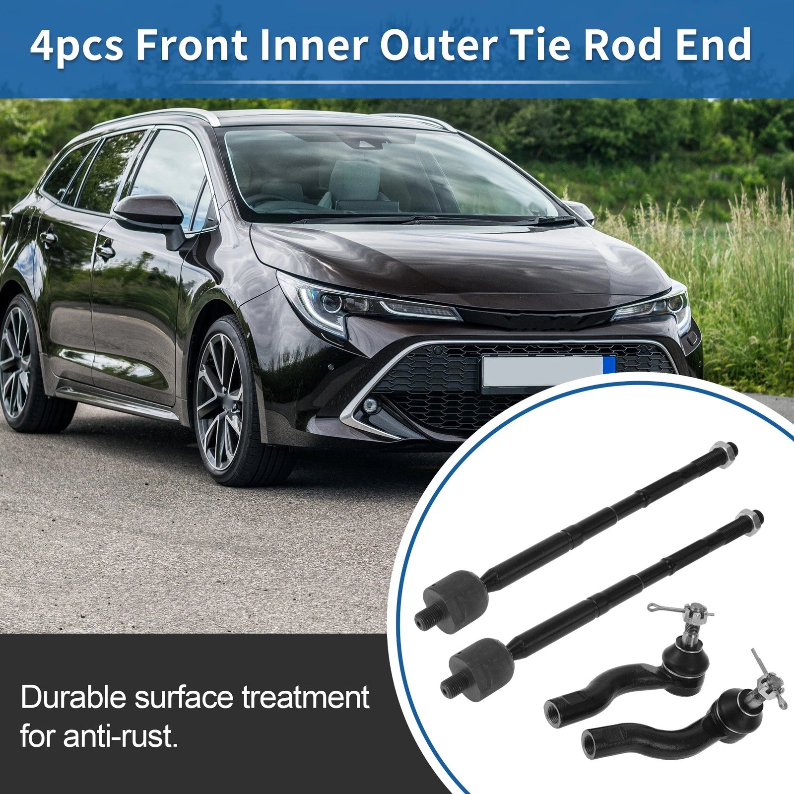 Set of 4 Front Inner Outer Tie Rod End Links for Toyota RAV4, Scion TC