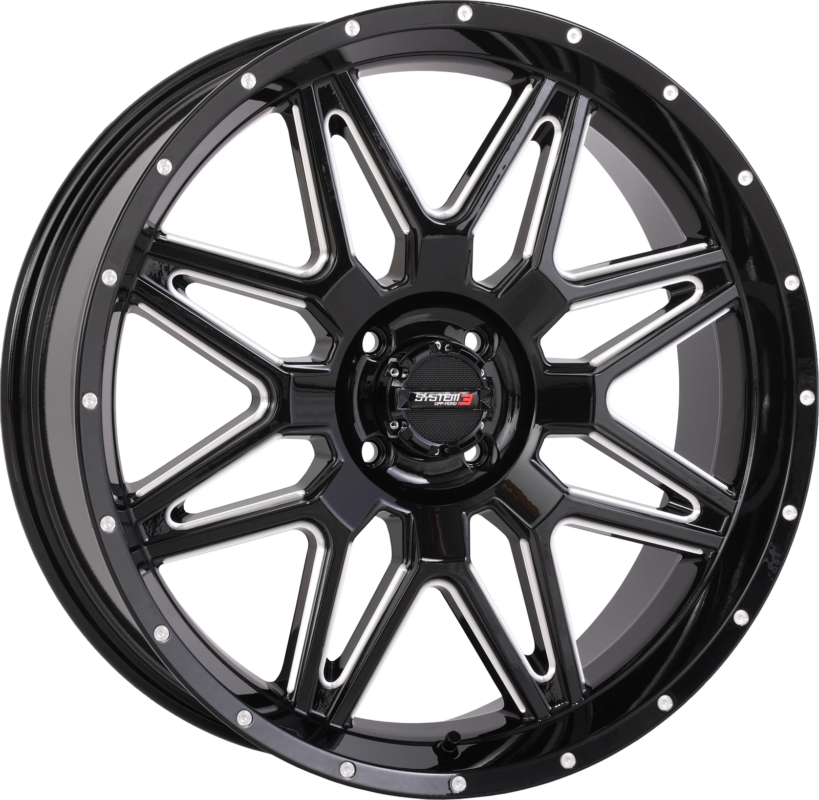 System 3 St7 Wheel 20x7 4+3 +10mm 4/110 Gloss Black Milled for ATV/UTV (2010–2023)