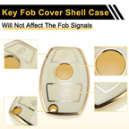 TPU Silicone Car Key Case for Mercedes-Benz (2 Buttons) - White/Gold Edge