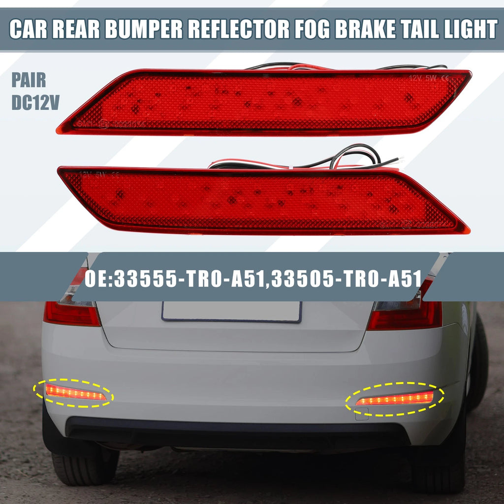 Rear Bumper LED Reflector Brake Tail Light Red Lens for Honda Civic Sedan (2013–2015)
