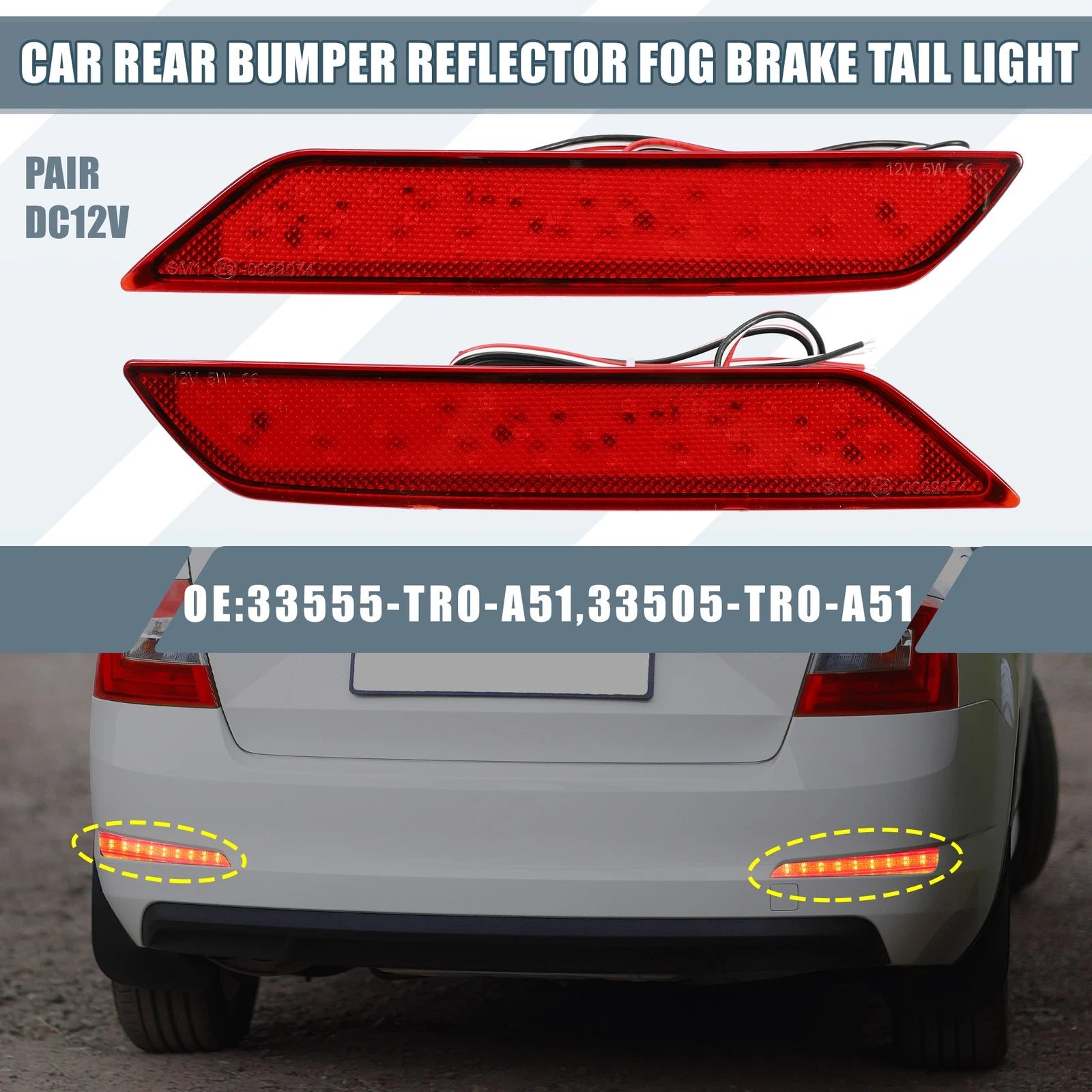 Rear Bumper LED Reflector Brake Tail Light Red Lens for Honda Civic Sedan (2013–2015)