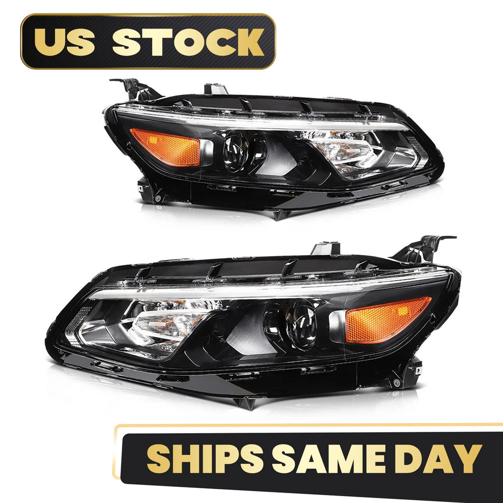 Halogen Headlight Assembly Pair for Chevy Malibu (2016–2018) LH+RH Black