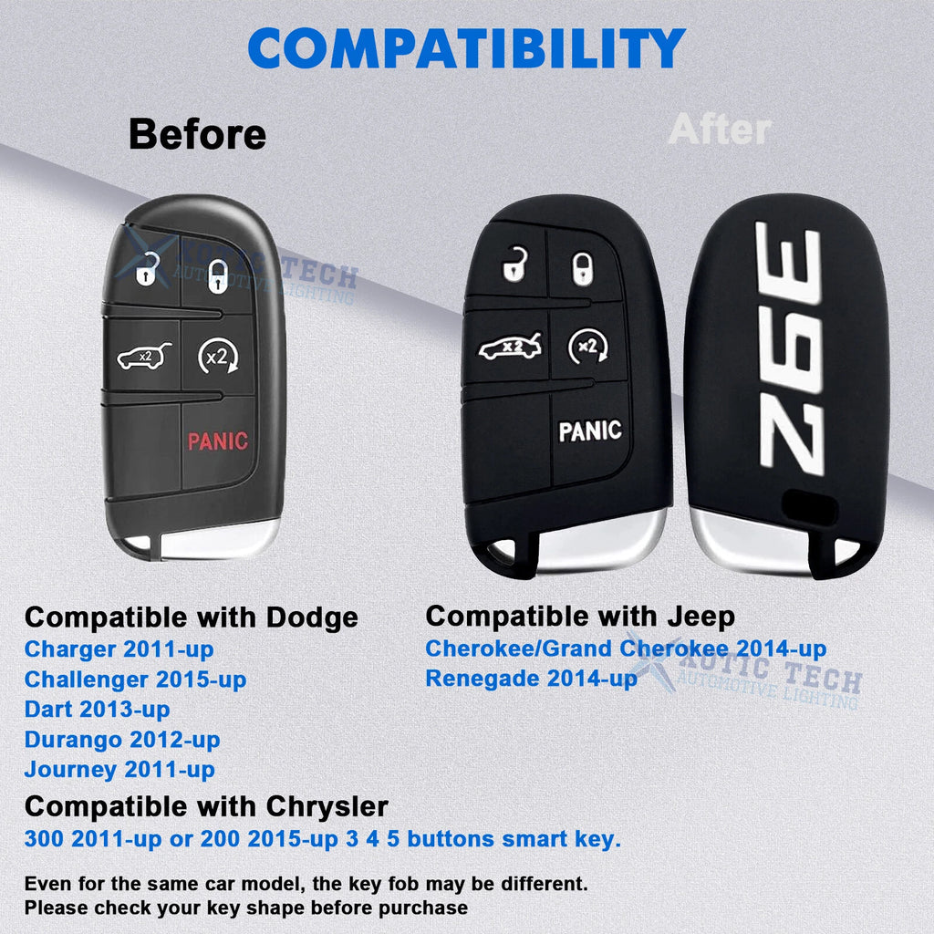 Silicone Remote Key Fob Shell Cover for Jeep Chrysler Dodge (2014-2025)