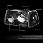 Black Housing Headlight Set with Clear Corner & Smoked Fog for Ranger (2001–2003)