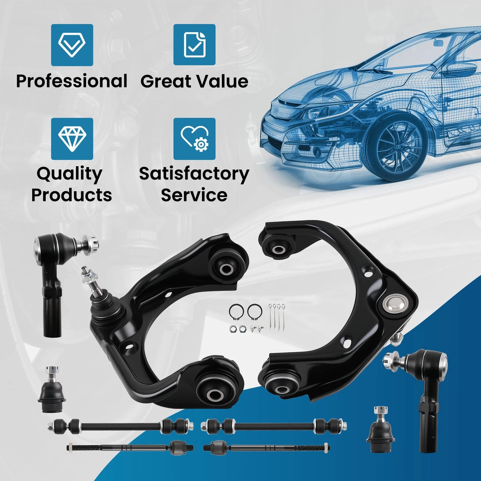 10PC Front Suspension Kit for Ford Explorer (2006–2010) Upper Control Arm, Ball Joint
