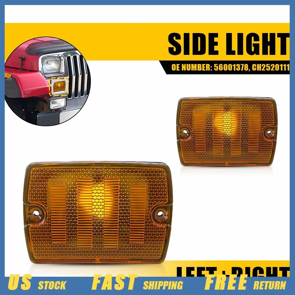 Amber Front Turn Signal Parking Lights Housings for Jeep Wrangler YJ (1987–1995)