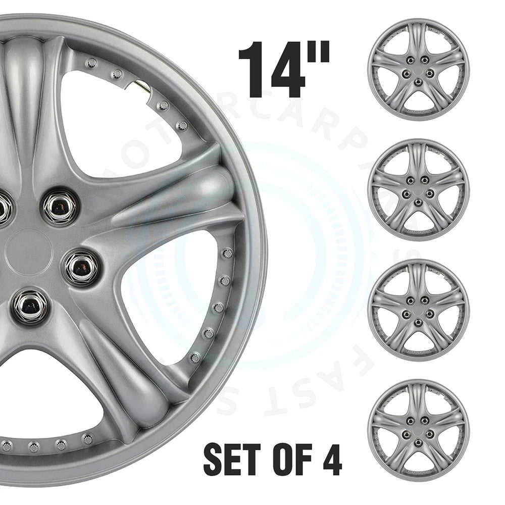 Set of 4 Silver 14" Universal Hub Caps for R14 Tire
