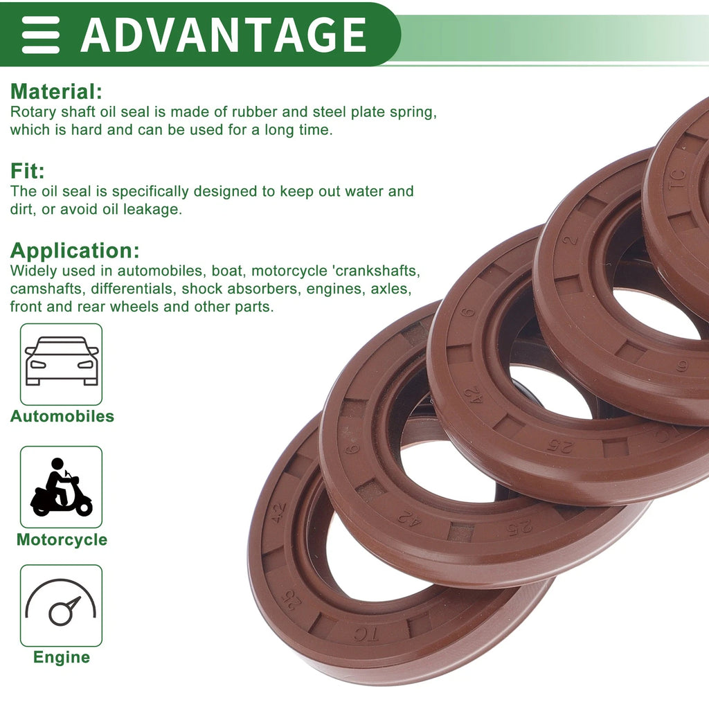 Set of 5 Oil Seal Rotary Shaft Seal FKM Rubber 25x42x6mm