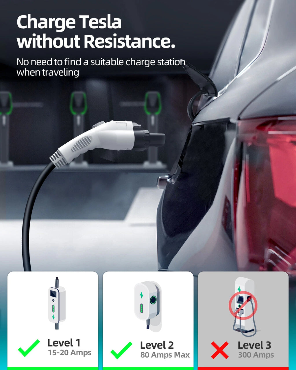 Tesla to J1772 Charging Adapter for Model S (2012–2024)