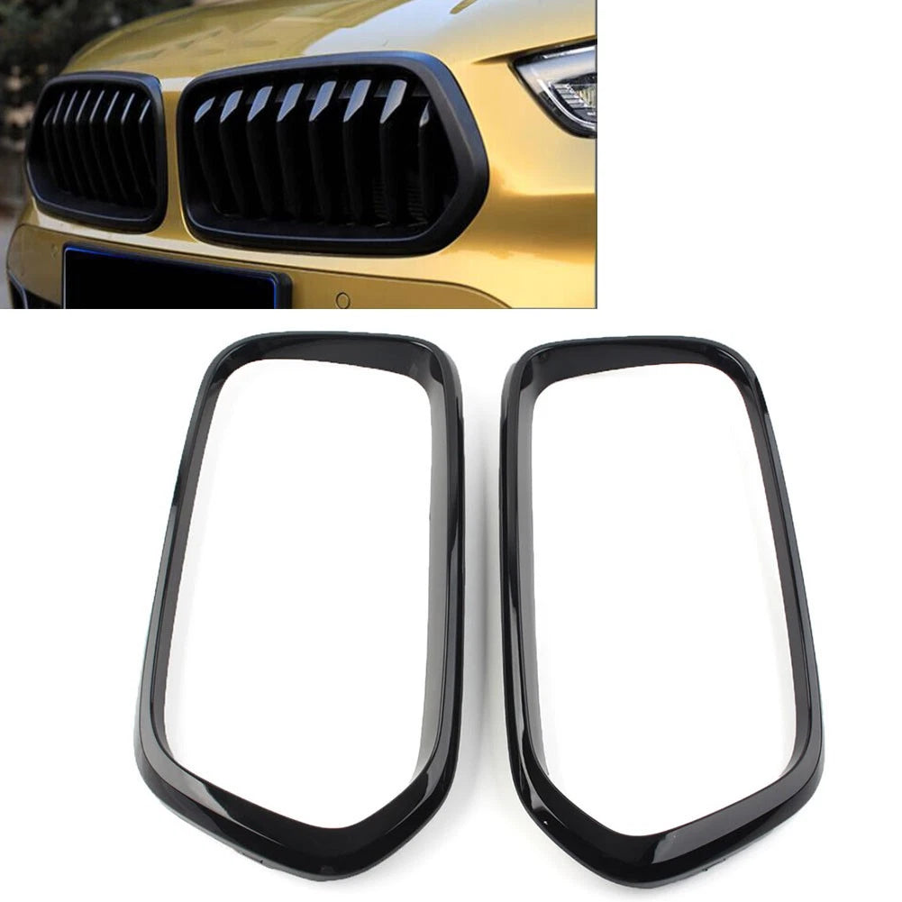 Front Bumper Grille Frame Cover Trim for BMW X2 F39 (2018–2021) Gloss Black Pair