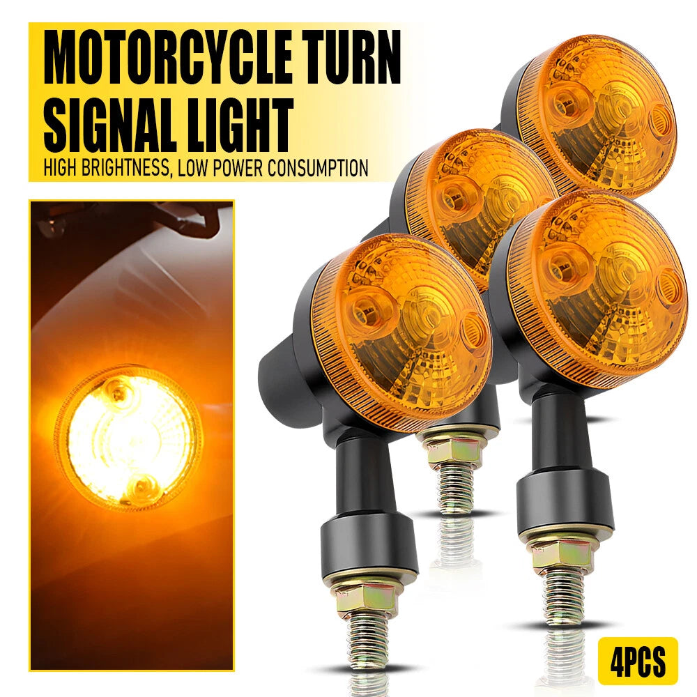 Set of 4 Amber Turn Signal Indicators for Motorcycle (12V)