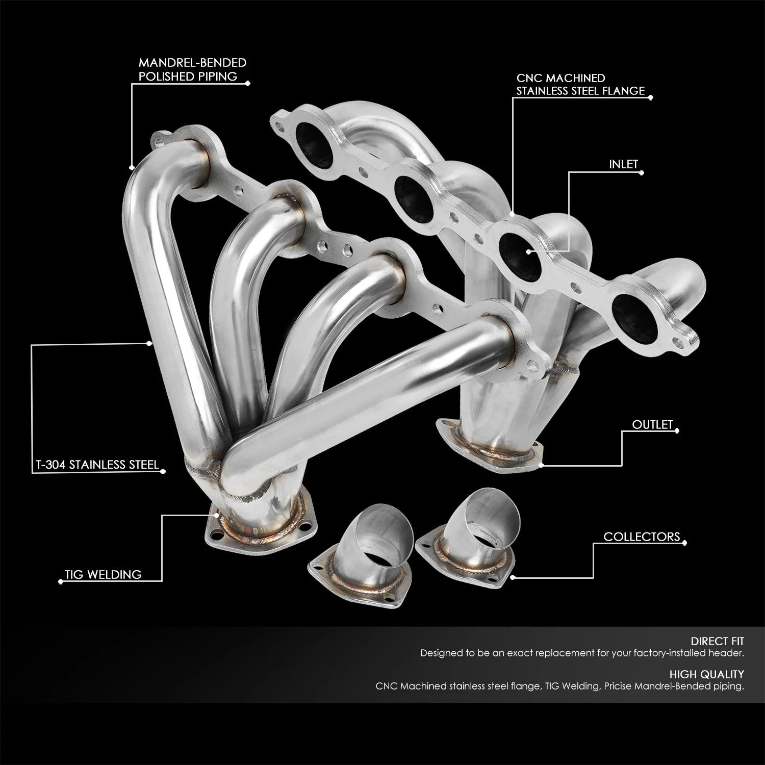 Stainless Exhaust Header Manifold w/Gasket for 23-49 Chevy SBC LS1 LSX V8