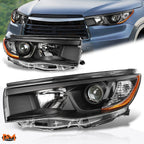 Projector Headlight Replacement for Highlander (2014–2016) Black Housing Amber Corner
