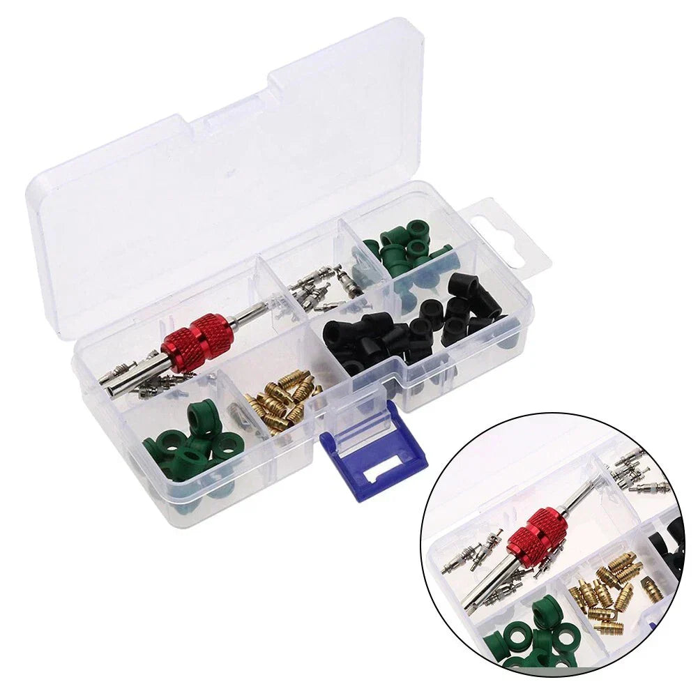 Premium 71Pcs Air Conditioning Tool Kit with AC Valve Core and Rubber Gaskets