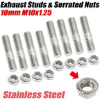 10mm M10x1.25 Exhaust Studs & Serrated Nuts for Toyota Honda Nissan