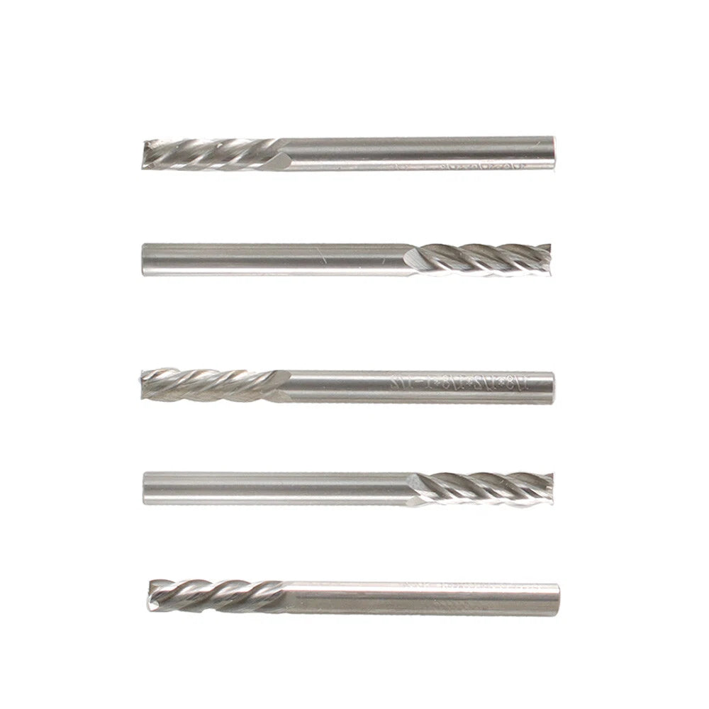 Set of 5 End Mills for CNC Machining (1/8 x 1/2 x 1-1/2)