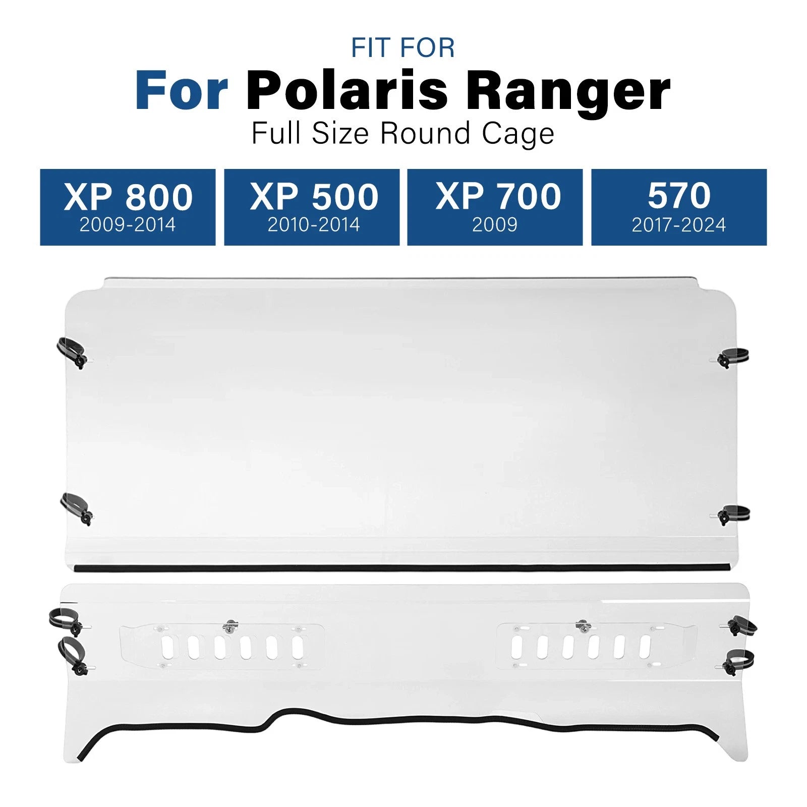Clear Front Vented Windshield for Polaris Ranger XP 500/700/800/570 (2005–2023)