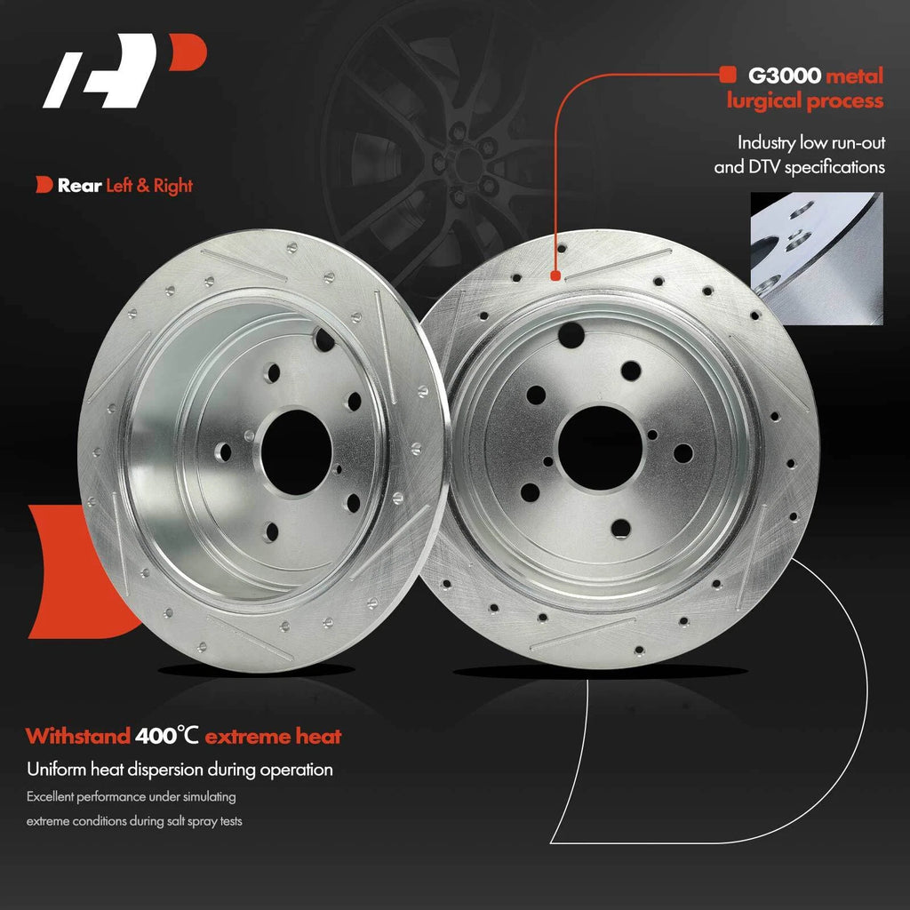 Set of 2 Rear Drilled Brake Rotors & Ceramic Pads for Subaru WRX (2015–2021)