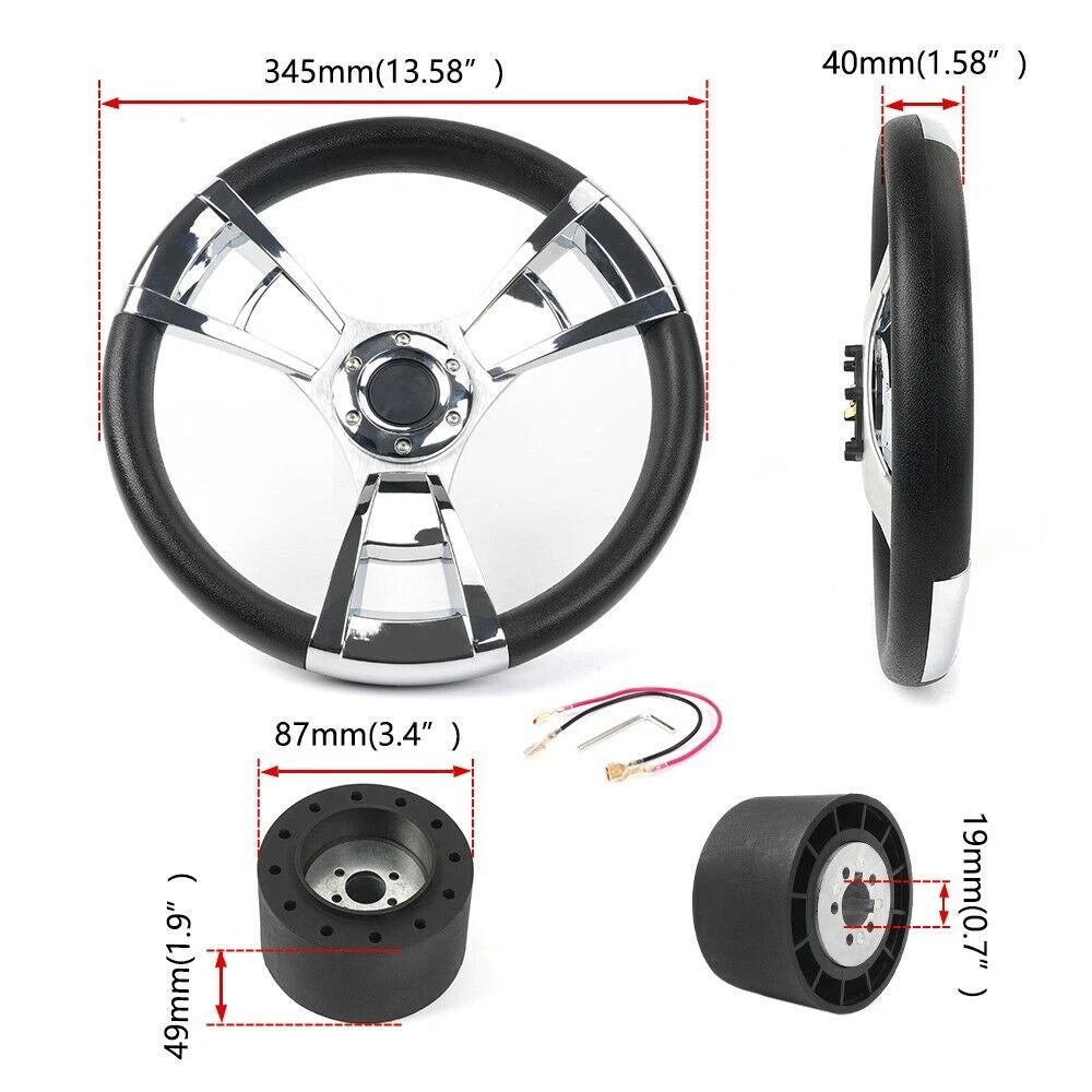 3-Spoke 13.5" Marine Boat Steering Wheel with Hub Adapter