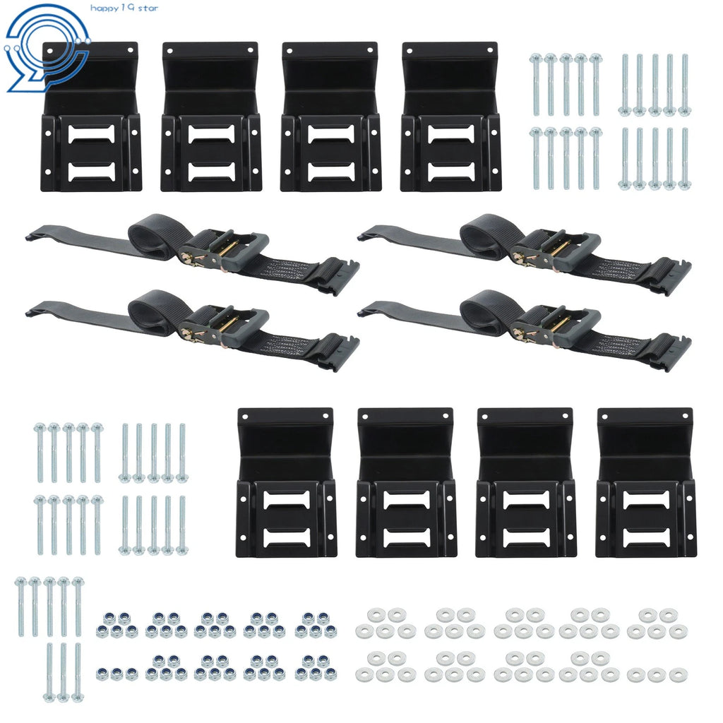 Set of 8 E Track Cargo Straps & 4 Wheel Chocks for E Track System