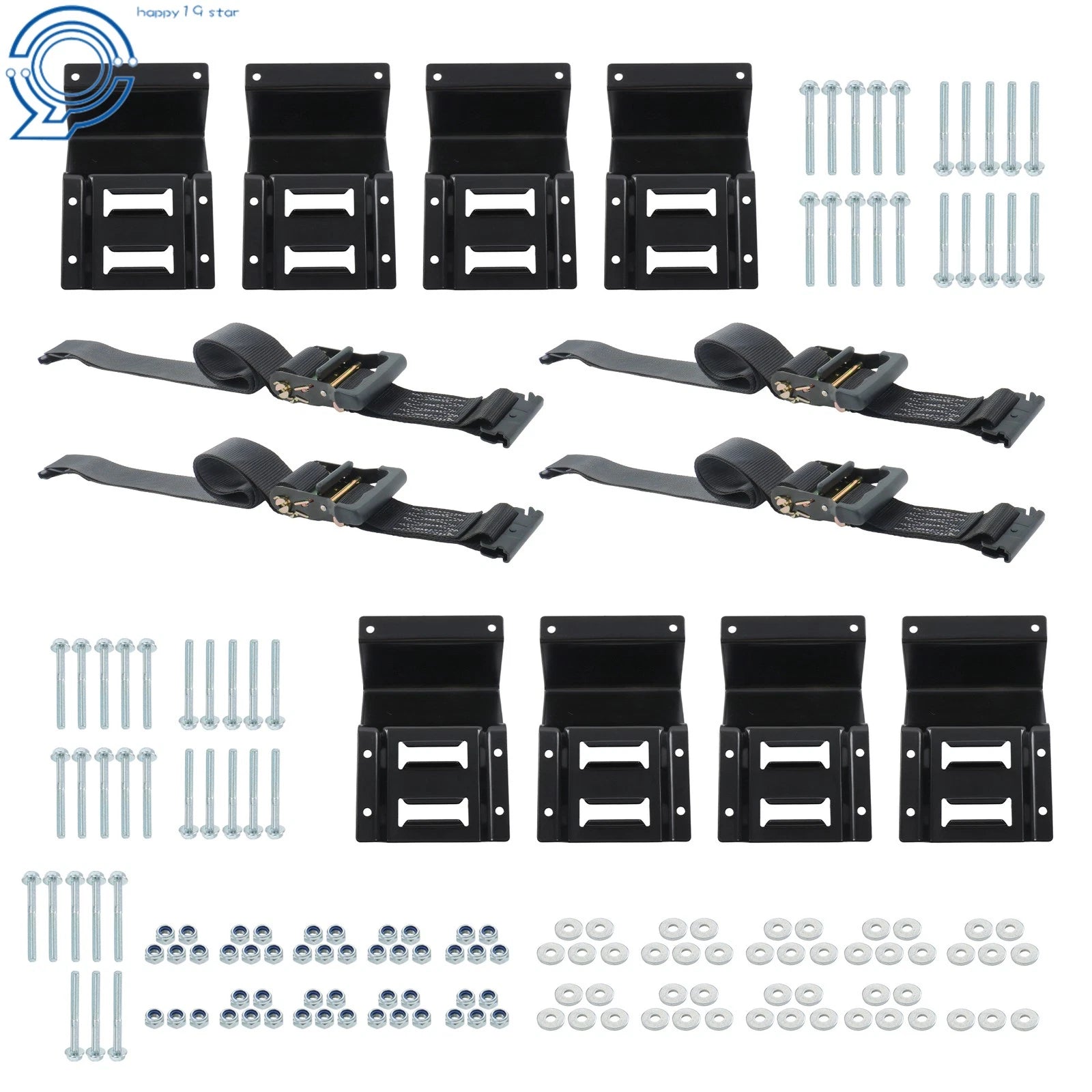 Set of 8 E Track Cargo Straps & 4 Wheel Chocks for E Track System