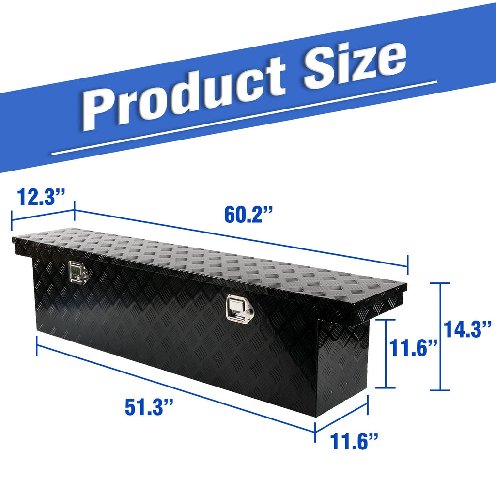 Aluminium Tool Box for Pickup Truck (60"x12"x14") - Black, Lock & Key