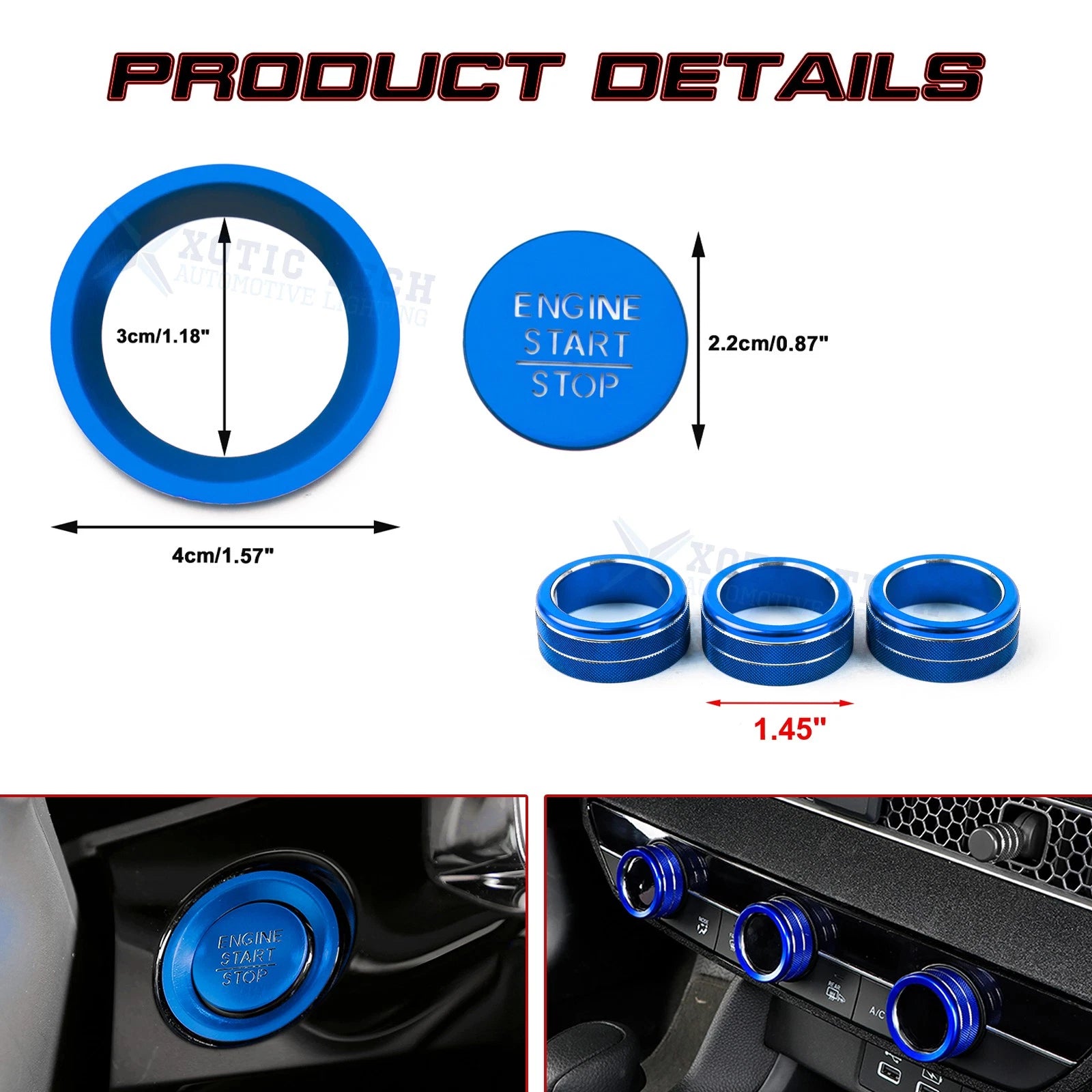 AC Knob Control and Engine Start Button Overlay Trim for Honda Civic (2022-2024)